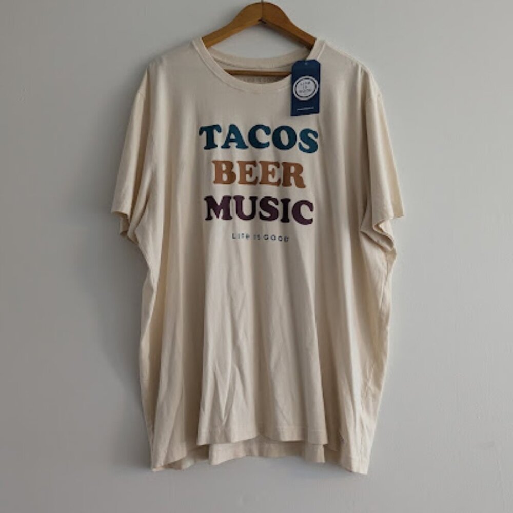NWT Life is Good Cream Beer Tacos Beer Music T-Shirt Size XXXL